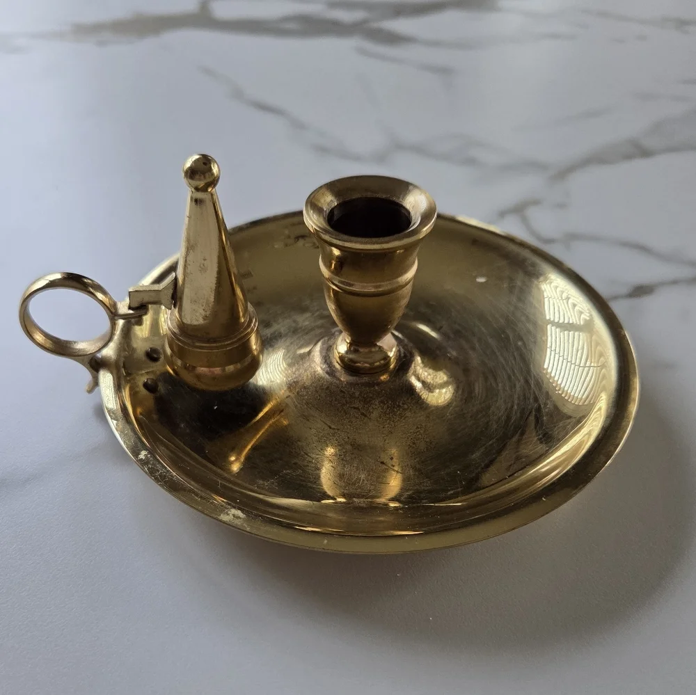 Baldwin Brass Chamberstick Candle Holder with‎ Snuffer Finger Loop Made in USA